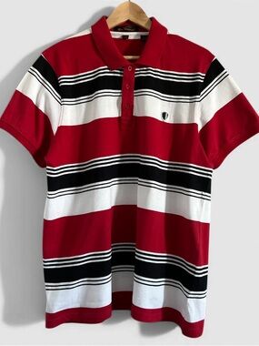 Ben Sherman Red, Black & White XL Striped Polo Shirt